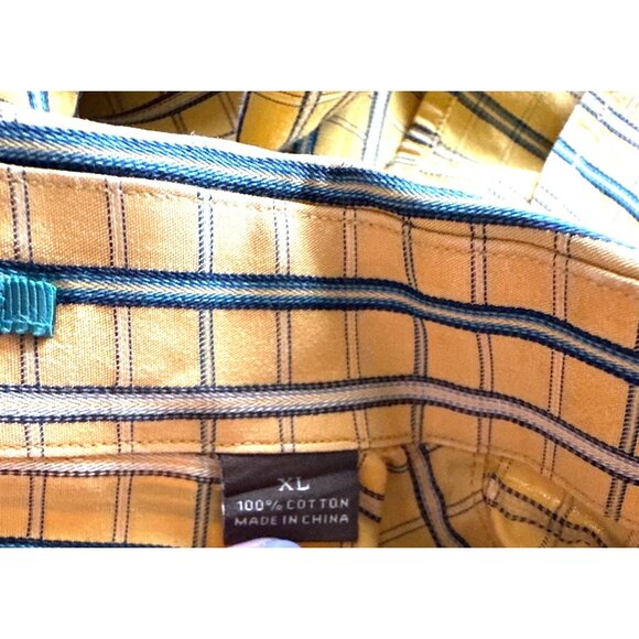 Tommy Bahama Button Up Shirt Island Gold Blue Plaid Cotton Long Sleeves Size XL - Picture 5 of 5